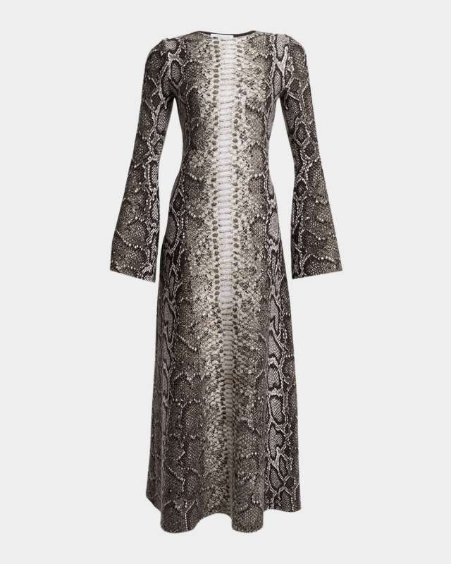 Aalia Greyscale Cashmere-Silk Maxi Dress